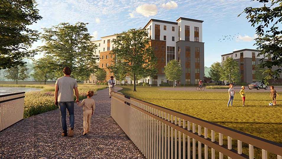 Architectural rendering of new apartment building.